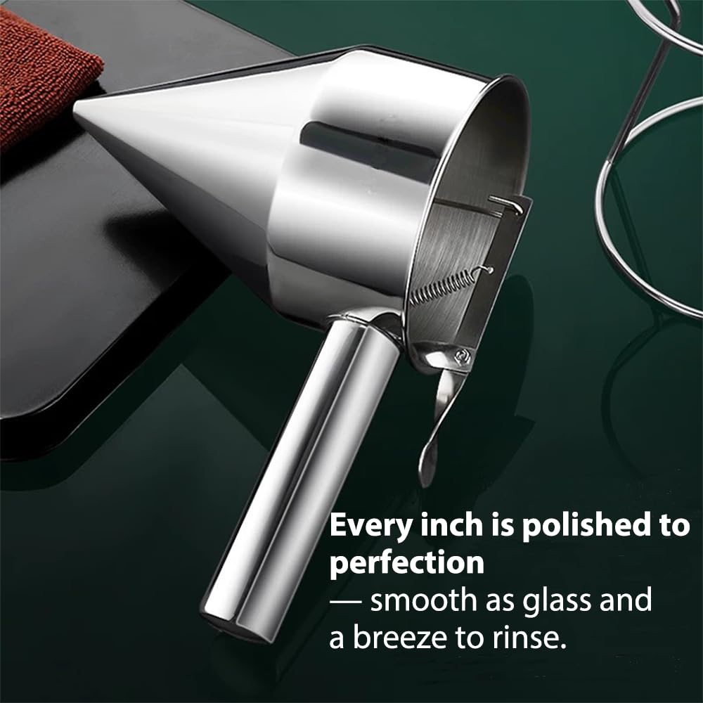 LunaCozy Pancake Batter Dispenser – 40oz Stainless Steel No-Drip Funnel, 4 Interchangeable Silicone Nozzles, Easy Control Batter Dispenser for Pancakes, Cupcakes, Funnel Cakes, Muffins & More