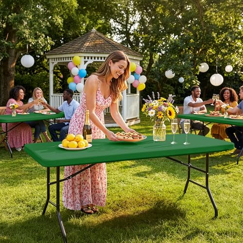 Enjoyidea Green 4-Pack Fitted Tablecloth for 6ft Rectangular Tables, Stretch Spandex