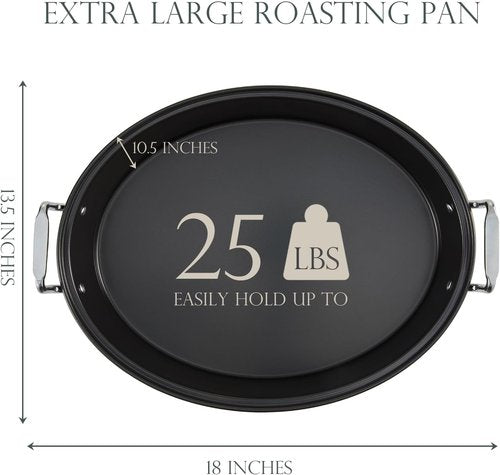 KITESSENSU Extra Large Roasting Pan - Nonstick Turkey Roaster with Rack, 18 x 14 Inch, Gray