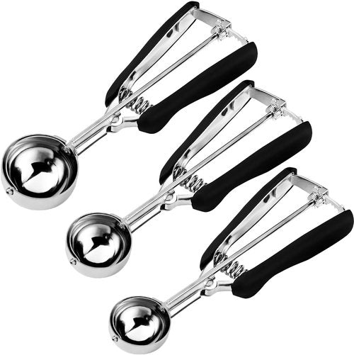 HOMURE Cookie Scoop Set - 3-Piece Stainless Steel Scoops with Non-Slip Grip for Baking Cookies & Ice Cream