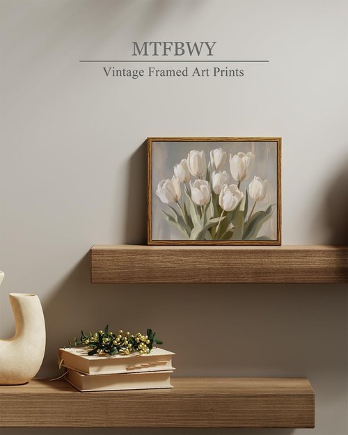 MTFBWY Vintage Tulip Wall Art - Sturdy Framed Botanical Canvas Print for Kitchen & Bedroom | 8x10 Inch