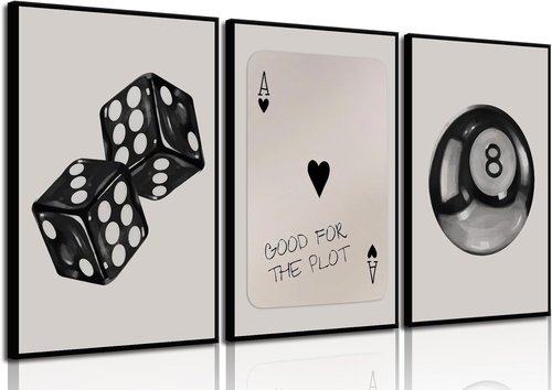 BOKPEN Poker Dice Wall Art - Funky Retro Y2K Canvas Prints for Game Room | 12x16in Unframed Decor