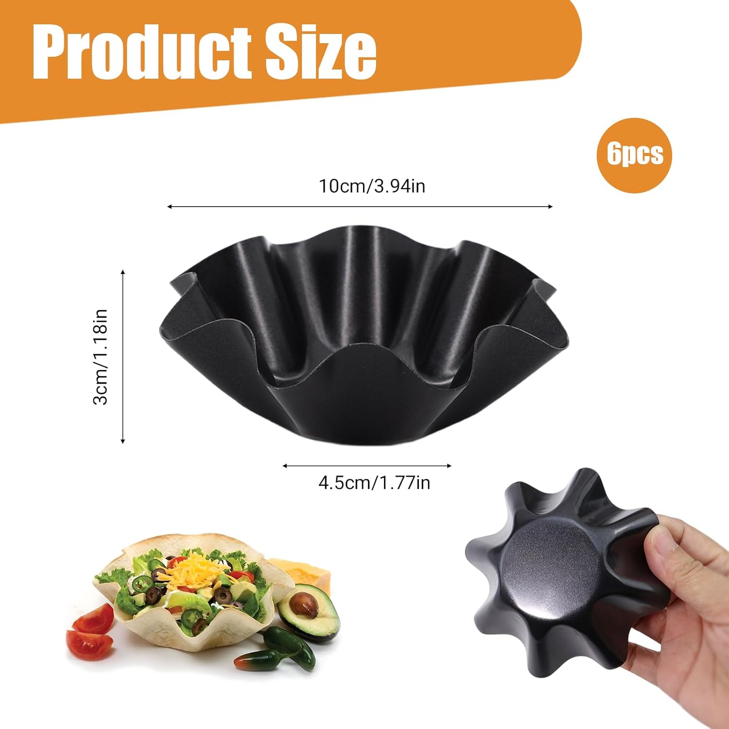 MVVM Taco Salad Bowl Maker - 6 Pcs Carbon Steel Tortilla Shell Pans for Delicious Frying & Baking