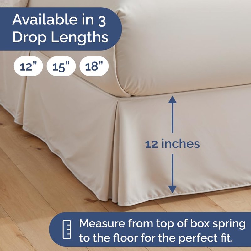 Pleated Bed Skirt Queen Size - 3 Sided Pleated Bed Skirt Queen - Ultra-Soft, Easy Fit with 12 Inch Tailored Drop - Hotel Quality, Wrinkle Free & Fade Resistant - for Women, Men, Kids & Teens - White