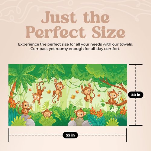 Khelo - Kids Bath Towels - Monkeys Themed - Cotton Bath Towel for Boys, Girls, Baby - Super Absorbent, Soft Pool & Swim Towel - Ideal for Bathroom, Pool and Swimming - 30x55 inches