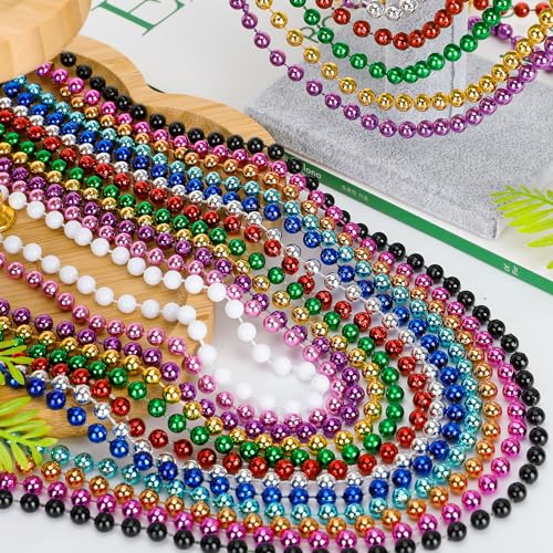 240-Piece 33-Inch Metallic Bead Necklace Bulk Set for Party Decorations