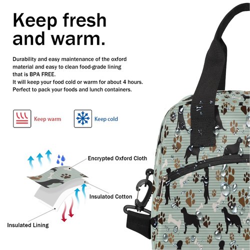 lakefvgk Cute Dog Paw Print Insulated Lunch Bag with Detachable Shoulder Strap & Carry Handle Reusable Eco-friendly Cooler Bag Tote Bag Picnic Box for Kids Men Women