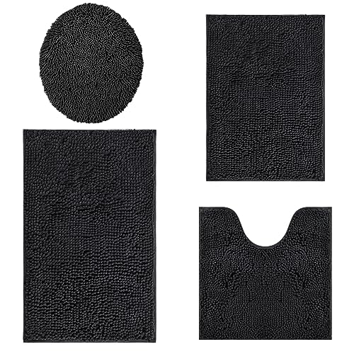 RUN HELIX 4-Piece Extra Soft Chenille Bathroom Rug Set - Non-Slip Bath Mats