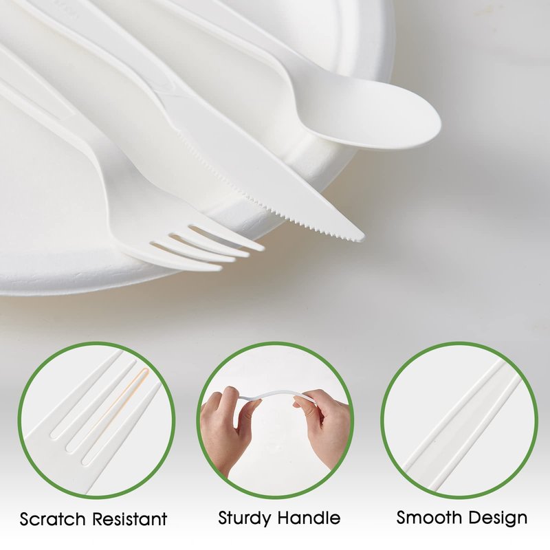 ECOLipak 100% Compostable Forks 150 Pack, 7 Inch Large Size Biodegradable Disposable Cutlery Forks, Heavy Duty Bio based CPLA Utensils for Party, BBQ, Picnic