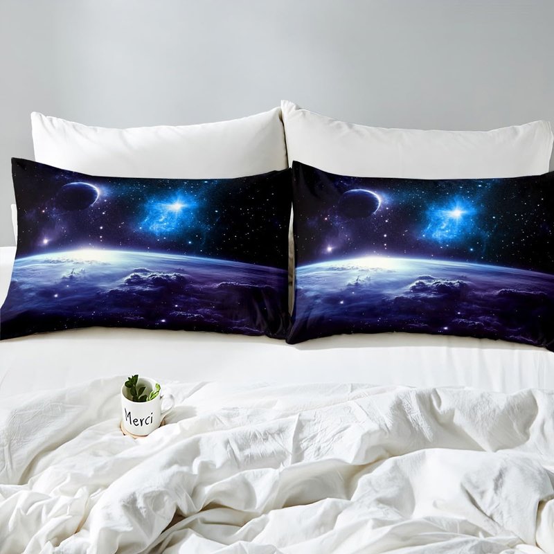 Erosebridal Galaxy Outer Space King Duvet Cover, Universe Planet Bedding Set for Kids Boys Teen Room Decor, Starry Sky Astronaut Theme Bed Set 3-Piece Quilt Cover (No Comforter)