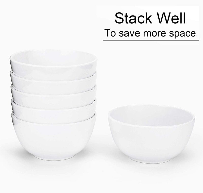 KX-WARE Melamine Bowls set - 28oz 6inch 100% Melamine Cereal/Soup/Salad Bowls, Set of 6 White | Shatter-Proof and Chip-Resistant Dishwasher Safe, BPA Free