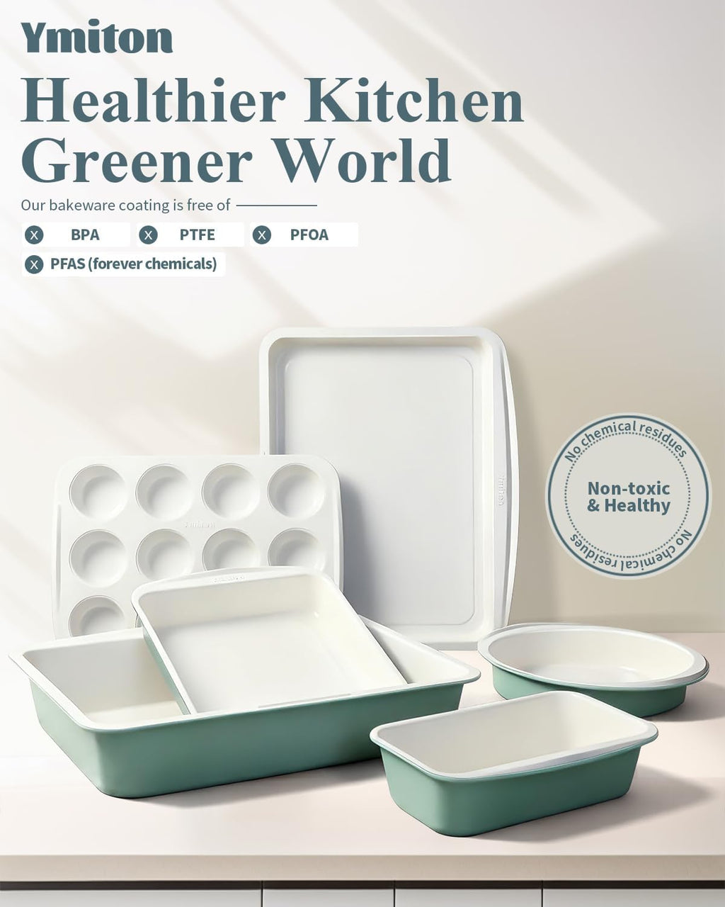 Skiennix Ceramic Nonstick Baking Pans Set - 30 PCS Stackable Bakeware, 550°F Oven Safe, Dishwasher Safe, Green