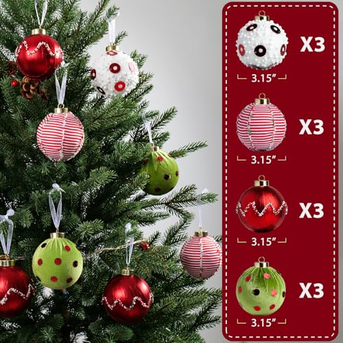 Fabullus Shatterproof Christmas Ornaments - Green & Red, 3.15 Inch Foam Holiday Decor