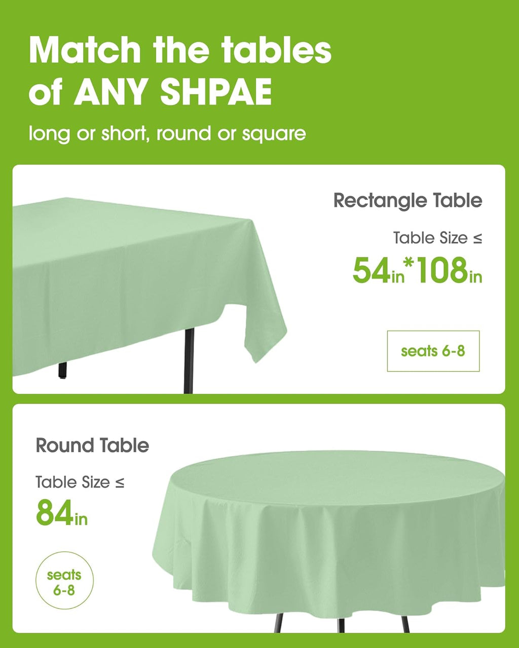 Pureegg Disposable Plastic Table Cloths - 84'' Round, Leakproof & Sturdy, Sage Green | 10 Pack for Easter Parties