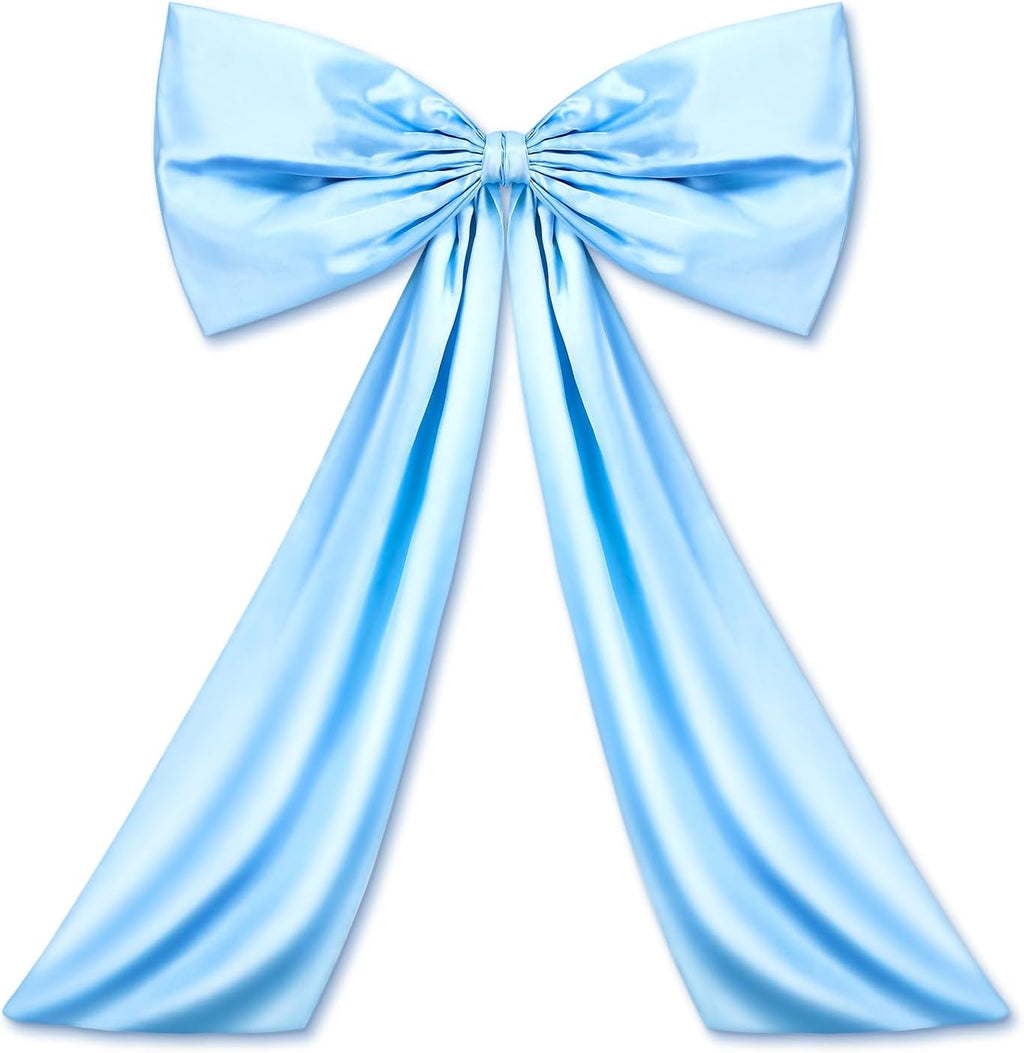 Wavwavw Sky Blue Large Bow Decor - Giant Satin Ribbon Tie for Birthday & Wedding Backdrop (24 x 36 Inches)