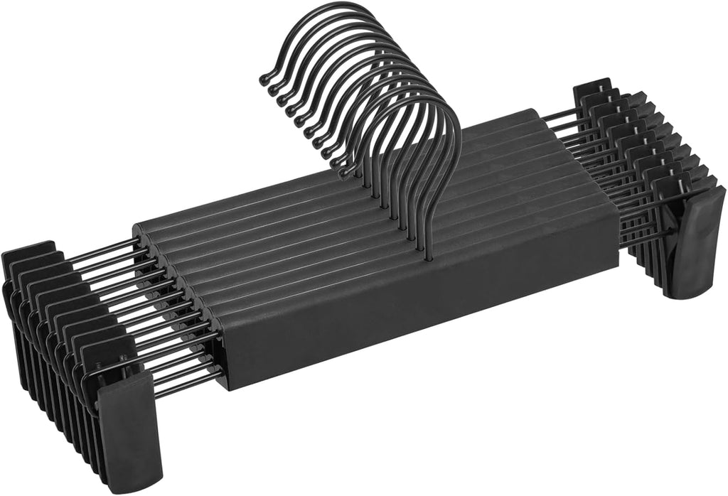 Northern Brothers Pants Hangers - 10 Pack Black Plastic Hangers with Clips | Adjustable, Non-Slip Design for Space Saving Storage
