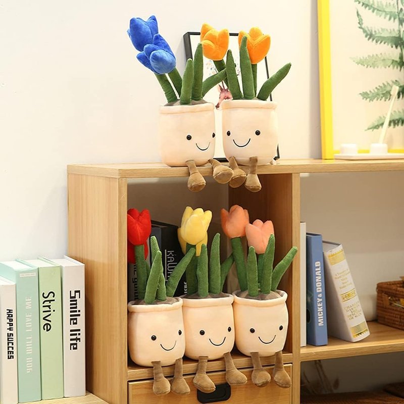 Orange Tulip Plush Toy - 13.7" Cute Flower & Plant Pillow, Stuffed Animal for Nature Room Decor