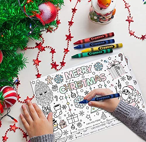 Disposable Christmas Activity Place Mats 50 Pack for Kids - Color & Play Santa Theme 11x17