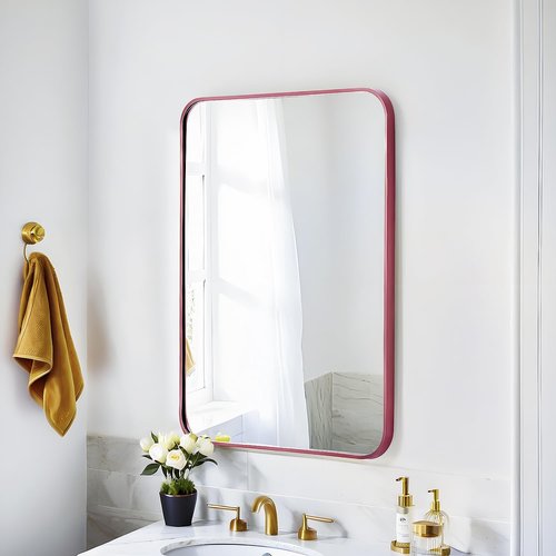 SCWF-GZ 30x20 Mirror Rectangle Wall Mounted Aluminum Metal Frame Square Mirrors for Entryway Girl Bedroom Bathroom Living Room 30 20 inch Pink Rose Gold