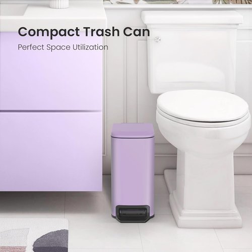Cesun Stainless Steel Small Bathroom Trash Can - Soft Close Lid, 6 Liter Capacity, Anti-Fingerprint Finish | Purple