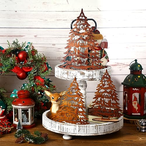 3-Piece Wooden Nativity Scene Tree Set - Rustic Tabletop Holiday Decor