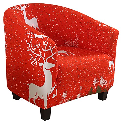 SearchI Red Christmas Elk Club Chair Slipcover - Stretch Tub Chair Cover