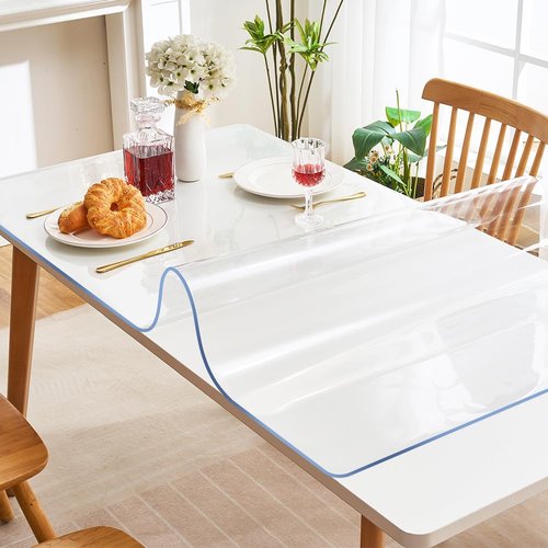 38x63 Inches Rectangular Crystal PVC Dinner Kitchen Table Cover Protector Transparent Plastic Desk Protector Desk Mat Vinyl Table Cloth Writing Meeting Desk Bar Contertop Cover Pad Easy Clean Non-slip