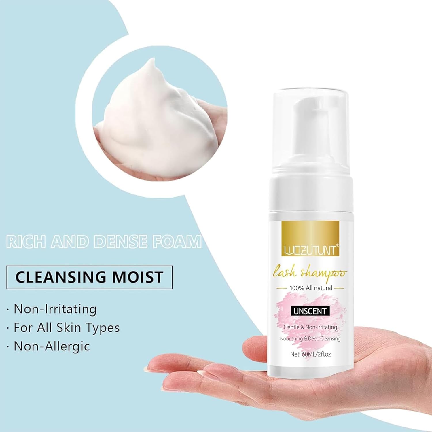 Skiennix Eyelash Extension Cleanser - Gentle Lash Mousse & Shampoo with USB Mini Portable Fan | Rechargeable Handheld Air Conditioner
