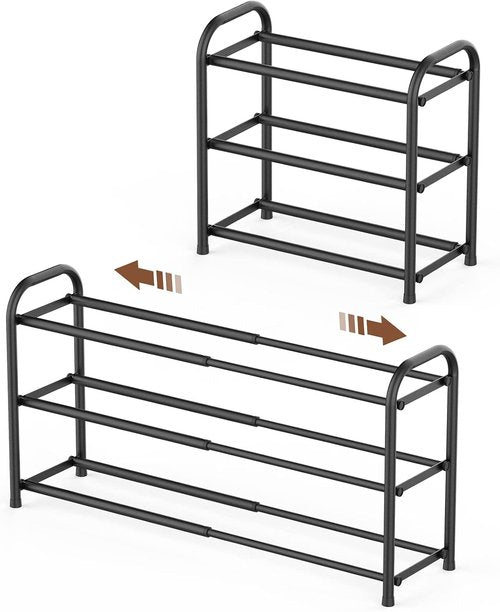 Gonfoam 3-Tier Expandable Shoe Rack - Heavy Duty Metal Storage Organizer for Entryway | Black