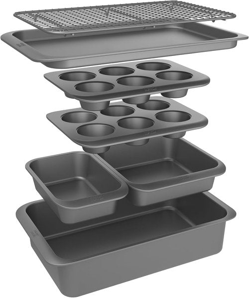 Chicago Metallic 7-Piece Nesting Bakeware Set - Nonstick Carbon Steel for Effortless Baking | Space-Saving Kitchen Essentials