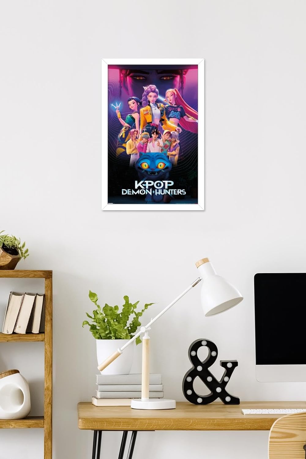 Netflix KPop Demon Hunters Wall Poster - White Framed, 22.4L x 14.7W for Stylish Decor