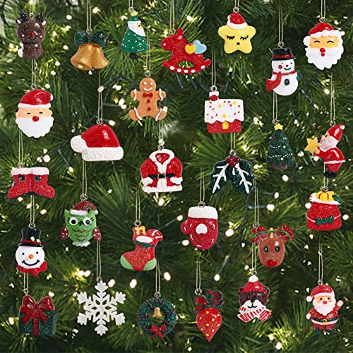 30-Piece Mini Resin Christmas Tree Ornament Set, Festive Holiday Charms