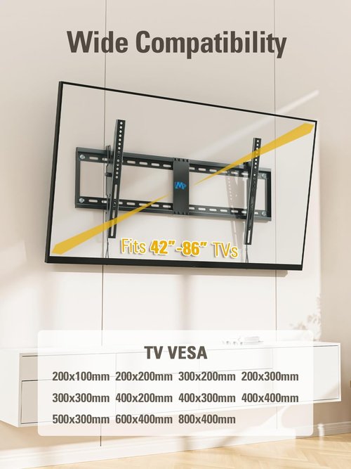 Mounting Dream TV Wall Mount - Tilting Bracket for 42-86" TVs | Level Adjustment, Max VESA 800x400mm, 120 LBS Capacity
