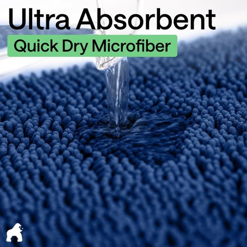 GORILLA GRIP Bath Rug Mat - Thick Soft Absorbent Chenille | Quick-Dry Microfiber, Rubber Backing, 24x17 Royal Blue