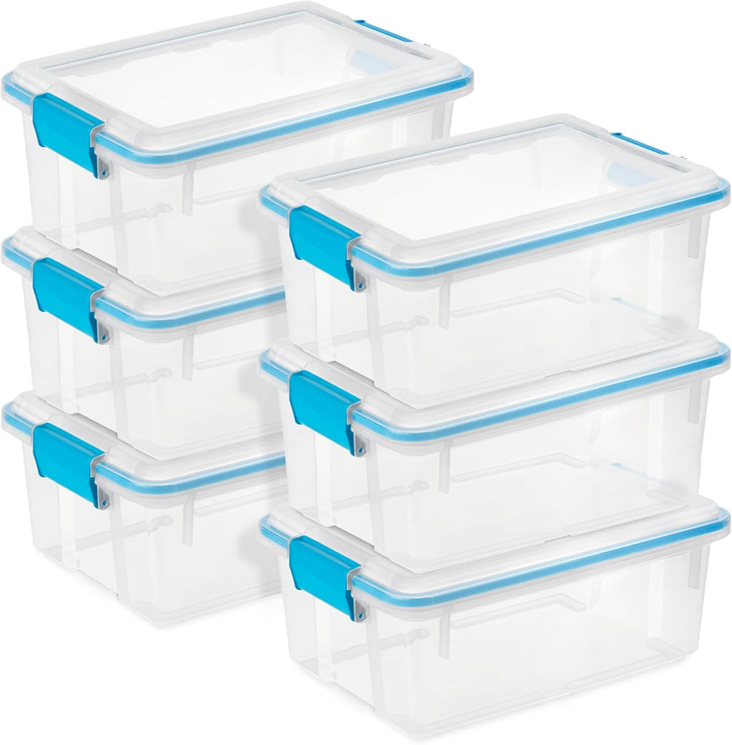 Sterilite 6-Pack Gasket Box | Weather-Resistant 12 Quart Storage Bins with Latching Lids - Heavy-Duty Organizers for Home & Office