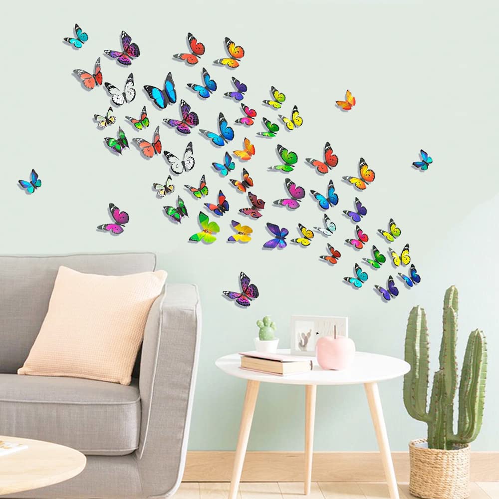 Skiennix Butterfly Wall Decor - 80 PCS Waterproof & Removable Foldable Plastic Stickers for Home & Bedroom