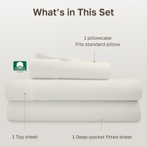 California Design Den Twin XL Cotton Sheet Set - 100% Soft Cotton, 400 Thread Count, Silky Sateen - Ivory