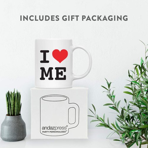Andaz Press 11oz Heart Graphic 'I Love Me' Couples Coffee Mug Gift, 1-Pack, Gift Box