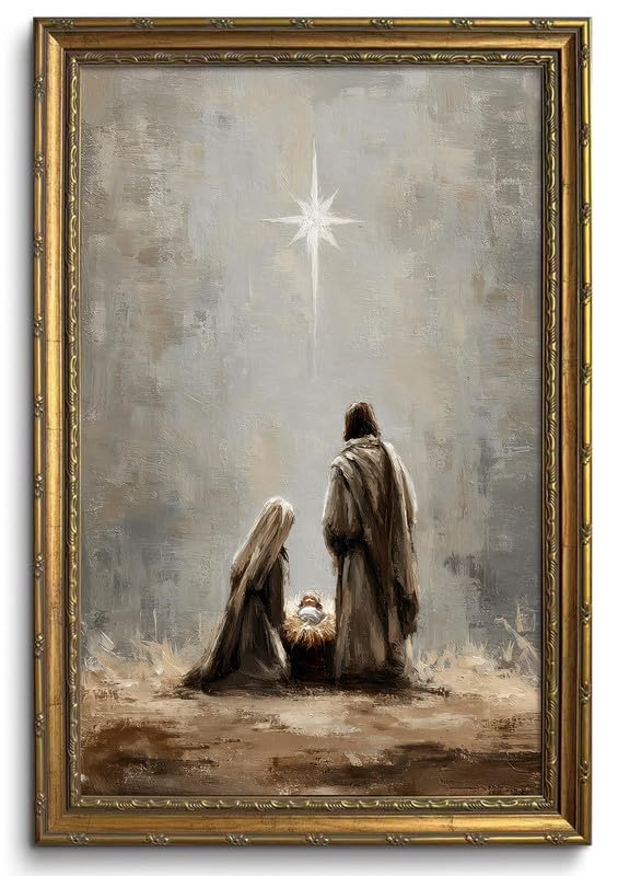 Nativity Wall Art Framed Jesus Print 16x24in - Gold Frame, Framed Nativity Scene