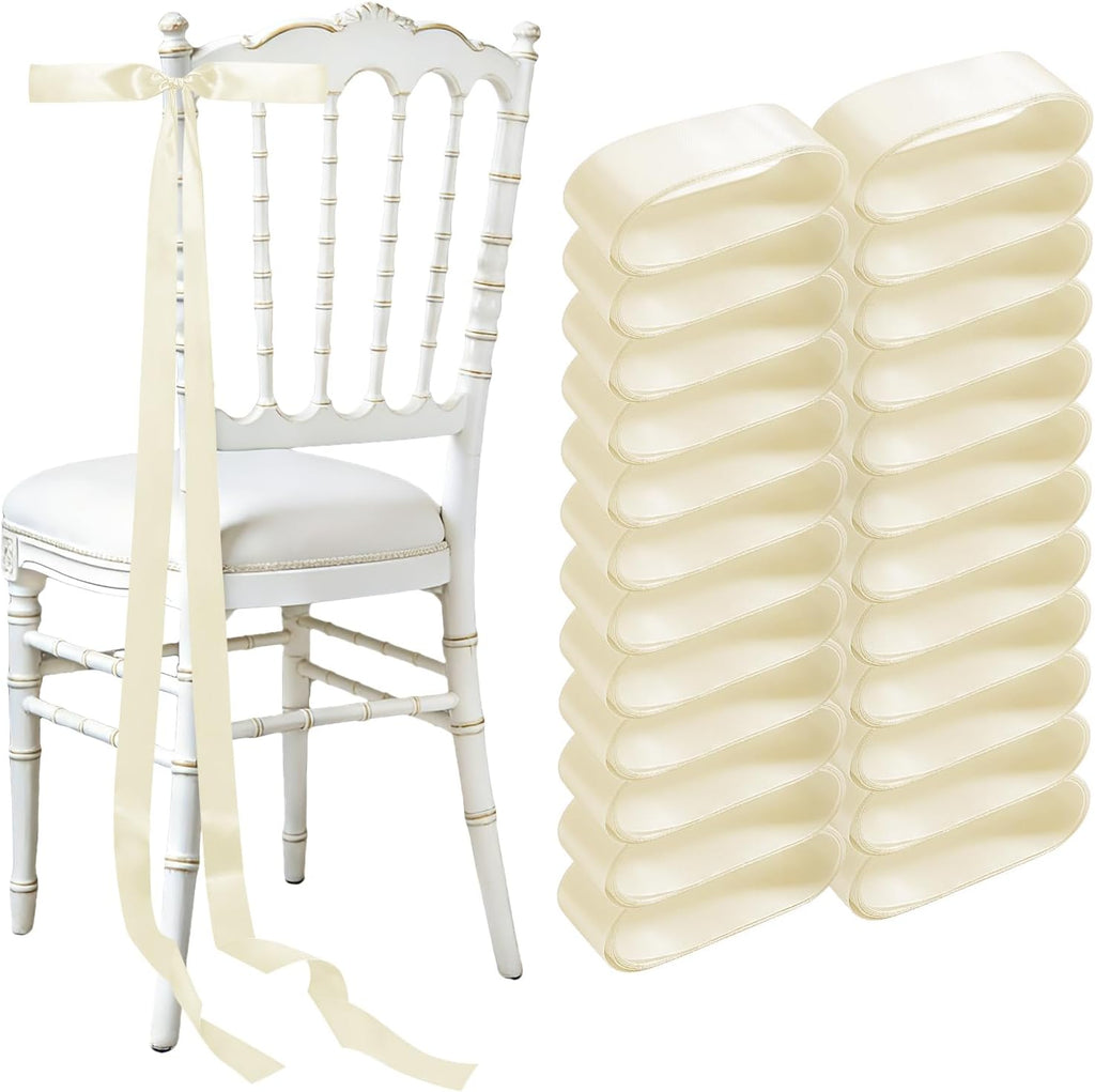 Regine Switzerland Wedding Chair Decorations - 24 Pcs Satin Ribbon Bows in Ivory White