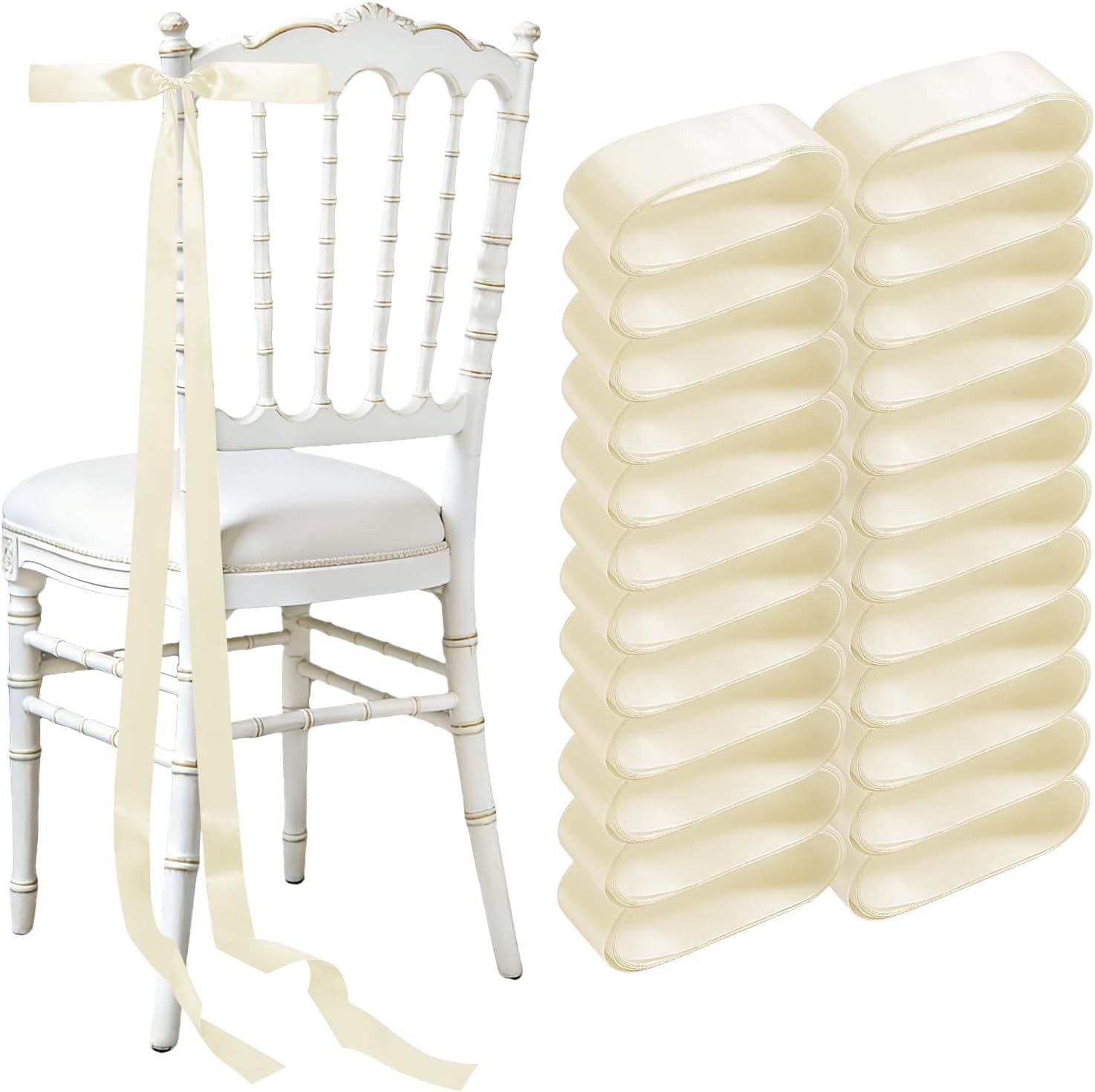 Regine Switzerland Wedding Chair Decorations - 24 Pcs Satin Ribbon Bows in Ivory White