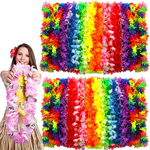 100-Pack Hawaiian Lei Necklaces, Tropical Silk Flower Party Favors