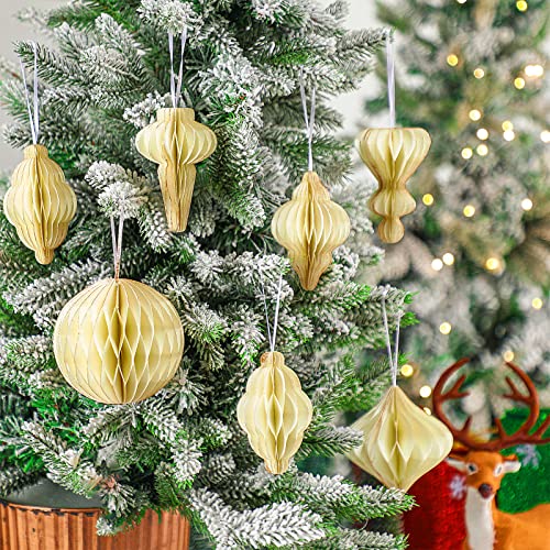 Nezyo 12 Pcs Christmas Hanging Honeycomb Balls 3D Paper Christmas Tree Ornaments Decorative Lantern Honeycomb Decorations for Holiday Winter Xmas Party Wonderland (White)