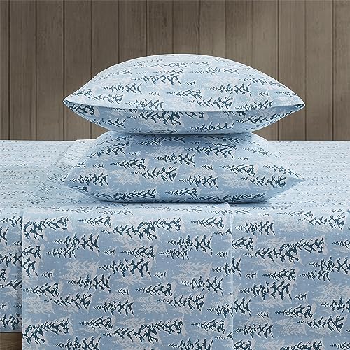 BEARPAW Blue Winter King Size Flannel Bed Sheet Set - Cozy & Breathable