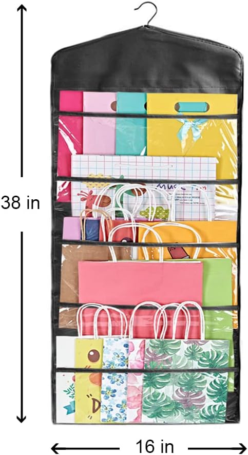 ProPik Gift Bag Storage Organizer - Double-Sided Design with Multiple Pockets | 38 x 16 Inch PVC (Full Black)
