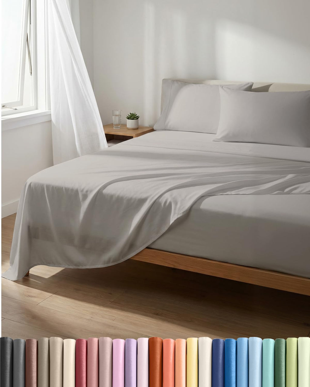Skiennix Lightweight Queen Bed Sheet Set - Cooling & Breathable Bedding with Deep Pockets - Light Grey