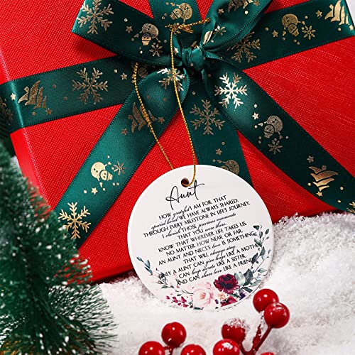 Patelai Christmas Ornament for Aunt – Ceramic Round 2.99in with Snowflake & Positive Words