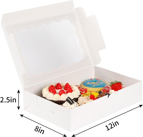 Moretoes Bakery Boxes - 15 Pcs Cookie Boxes with Window | 12x8x2.5 Inches for Treats & Desserts