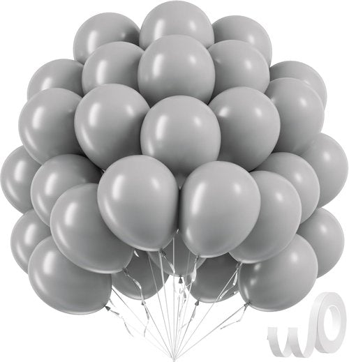 Gray Balloons - 12 Inch Grey Latex Balloons | 50 Pack for Birthday, Baby Shower & Wedding Decorations