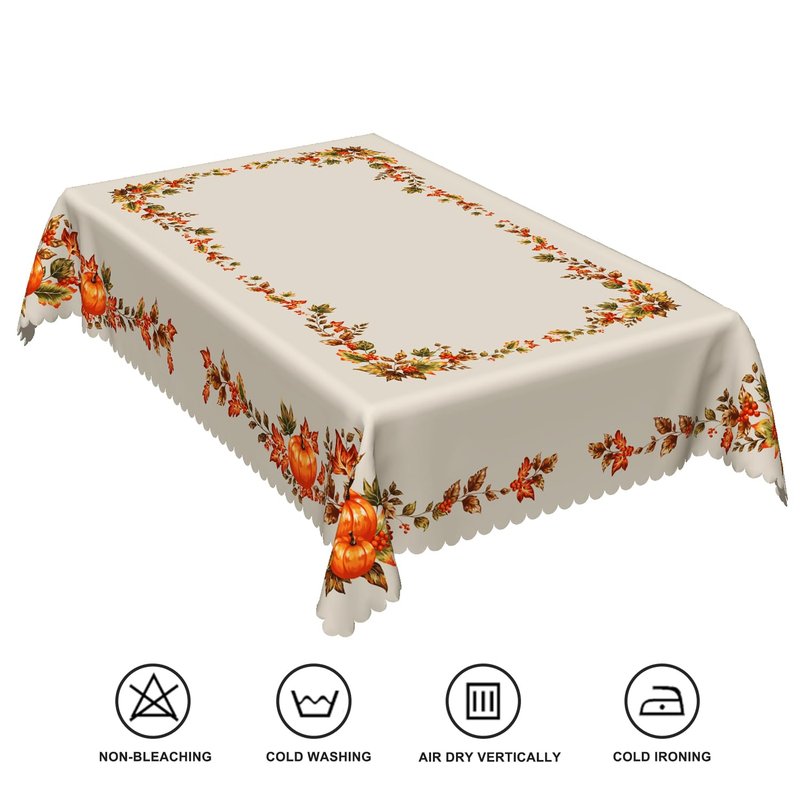 TTQYFNM 52x70inches Thanksgiving Traditions Autumn Harvest Bordered Rectangle Tablecloth Autumn Fall Leaves Pumpkin Patch Border Print Easy Care Fabric Table Cloth Cover for Dining Room Home Decor